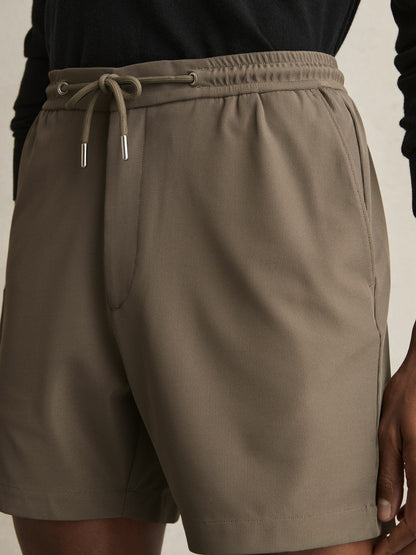 Textured Drawstring Shorts Mocha Brown | Mens