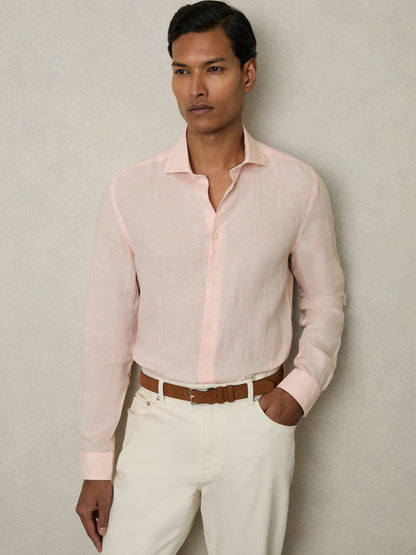 Linen Button-Through Shirt Prep Pink | Mens
