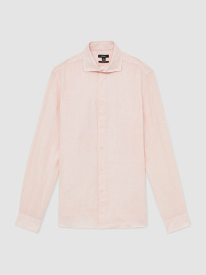 Linen Button-Through Shirt Prep Pink | Mens