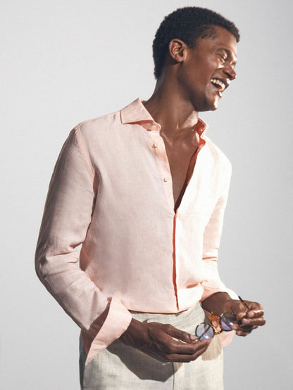 Linen Button-Through Shirt Prep Pink | Mens