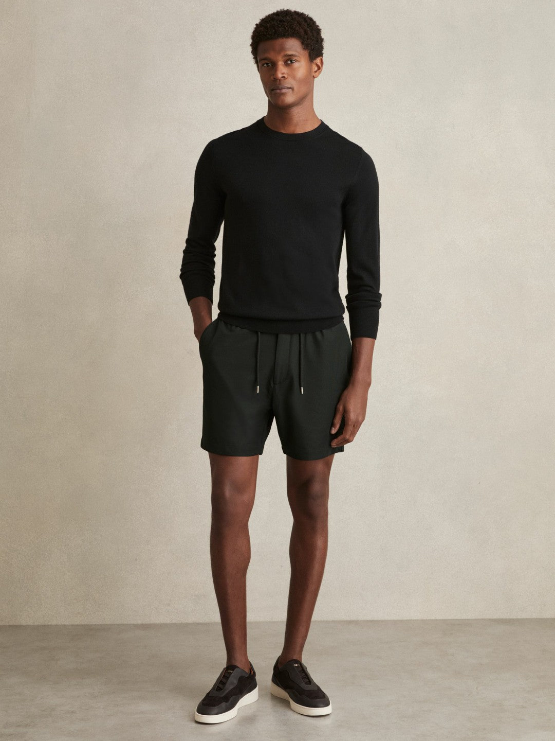 Textured Drawstring Shorts Dark Green | Mens