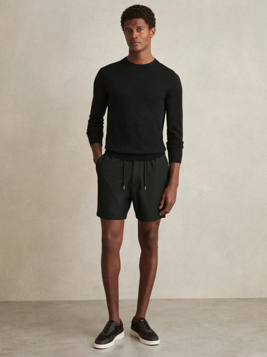 Textured Drawstring Shorts Dark Green | Mens