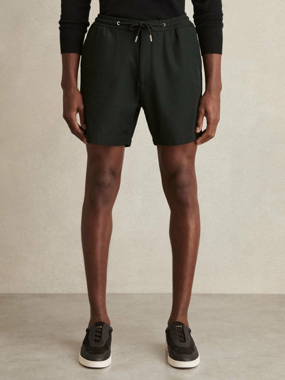 Textured Drawstring Shorts Dark Green | Mens