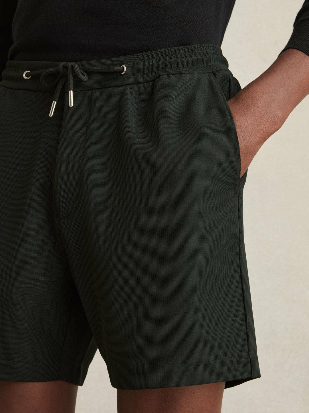 Textured Drawstring Shorts Dark Green | Mens