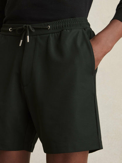 Textured Drawstring Shorts Dark Green | Mens