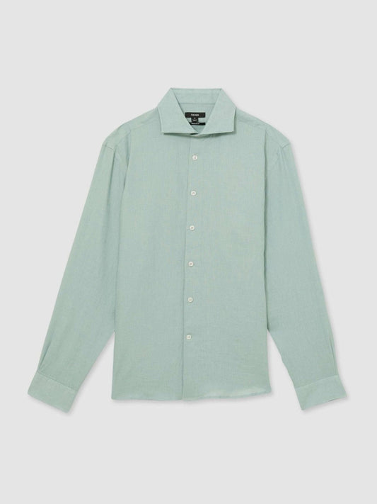 Linen Button-Through Shirt Ocean Green | Mens