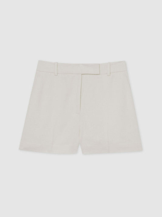 Linen-Blend Tailored Shorts White | Womens
