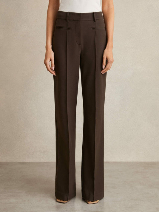 Petite High Rise Flared Trousers Chocolate Brown | Womens