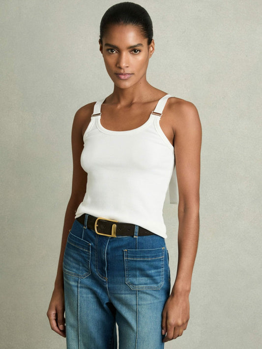 Stretch-Cotton D-Ring Strap Vest White | Womens