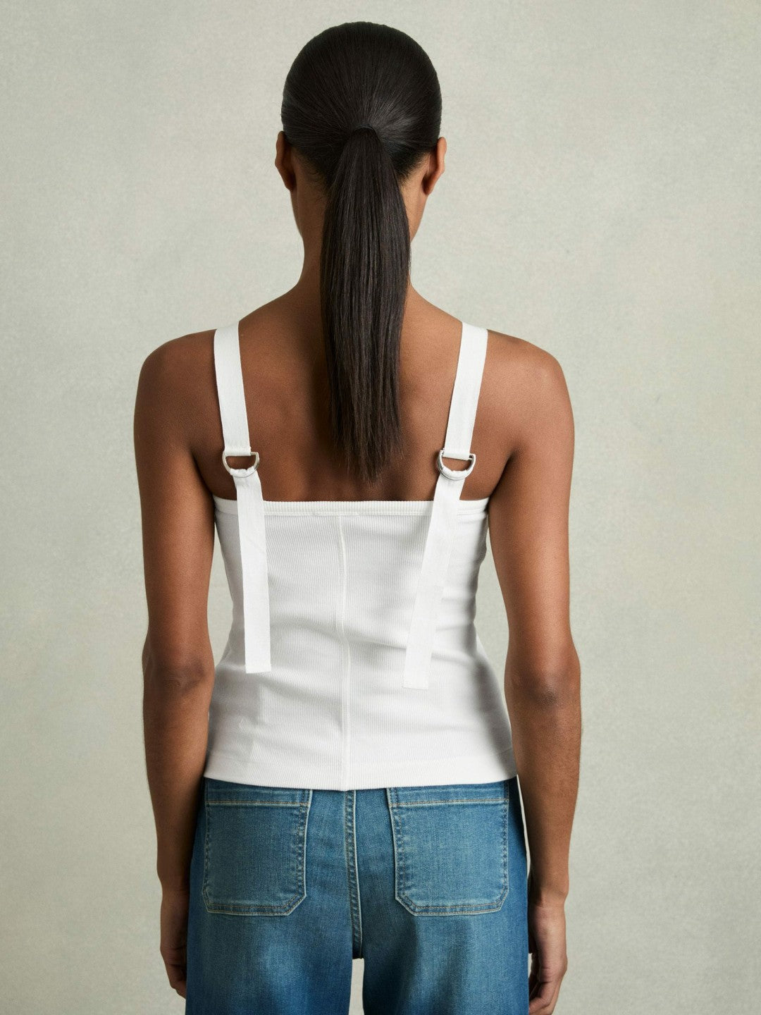 Stretch-Cotton D-Ring Strap Vest White | Womens