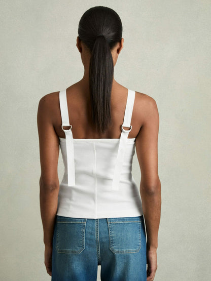 Stretch-Cotton D-Ring Strap Vest White | Womens