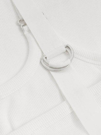 Stretch-Cotton D-Ring Strap Vest White | Womens