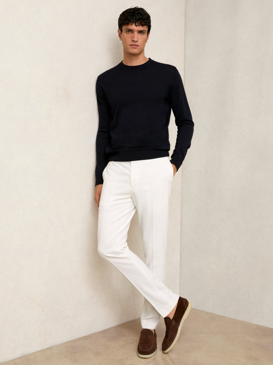 Slim-Fit Internal-Drawstring Trousers White | Mens