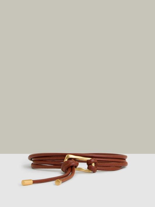 Sculpted Buckle Tubular Tie Belt Tan | Womens