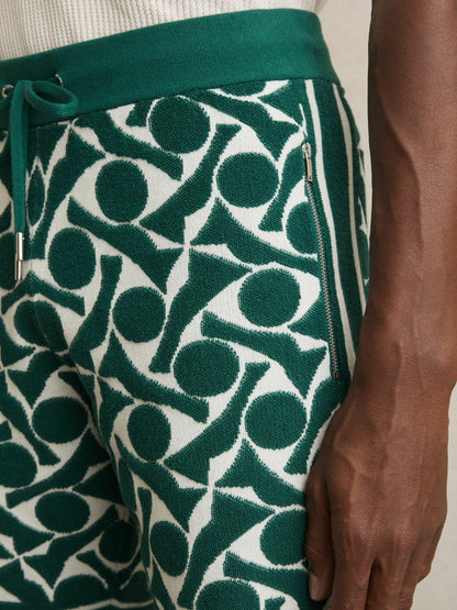 Abstract-Pattern Towelling Shorts Green/White | Mens