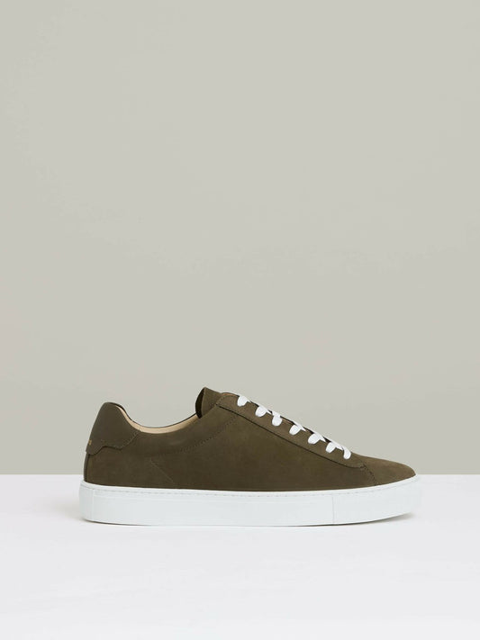 Nubuck-Leather Low-Top Trainers Olive Green | Mens