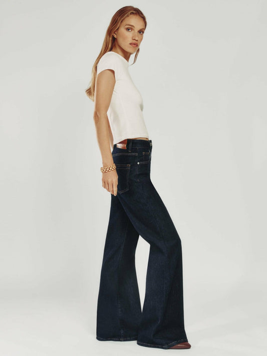 Petite Mid-Rise Flared Jeans Dark Blue | Womens