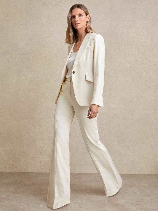 Petite Wide Leg Tailored Trousers Cream | Womens