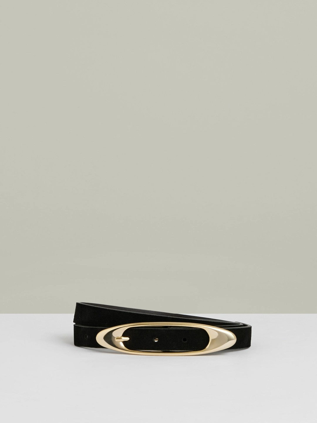 Leather Oval-Buckle Belt Black | Womens