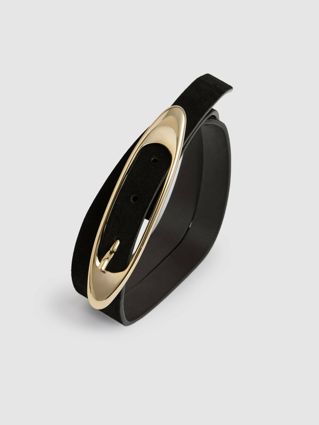 Leather Oval-Buckle Belt Black | Womens