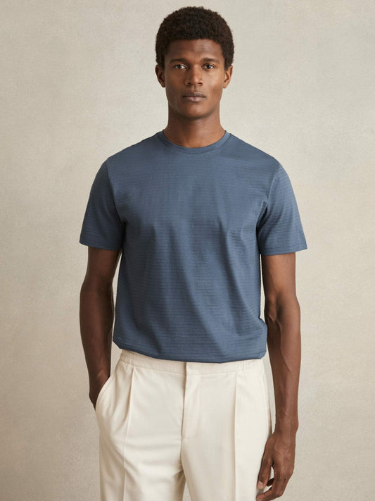 Mercerised-Cotton Ribbed T-Shirt Airforce Blue | Mens