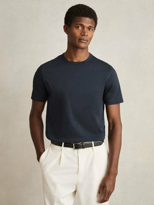 Mercerised-Cotton Crew-Neck T-Shirt Navy | Mens