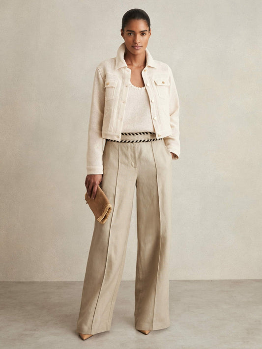 Linen Wide-Leg Whipstitch Trousers Neutral | Womens