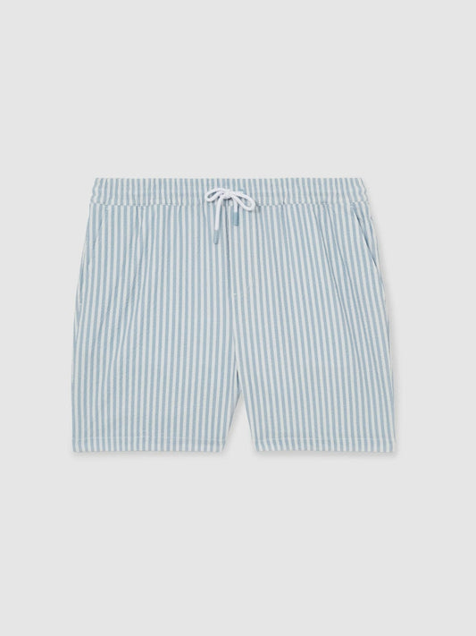 Seersucker Stripe Swim Shorts Soft Blue/White | Mens