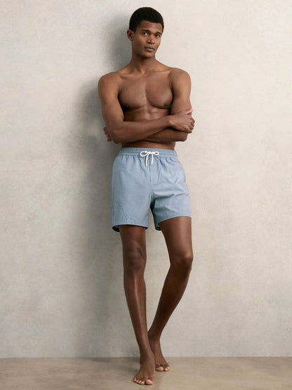 Drawstring Geometric Print Swim Shorts Airforce Blue | Mens
