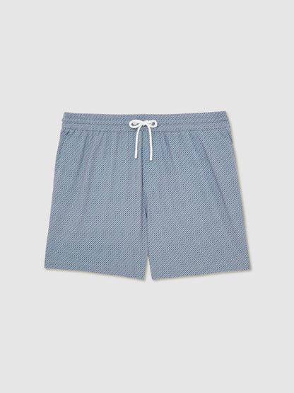 Drawstring Geometric Print Swim Shorts Airforce Blue | Mens