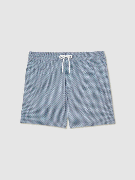 Drawstring Geometric Print Swim Shorts Airforce Blue | Mens