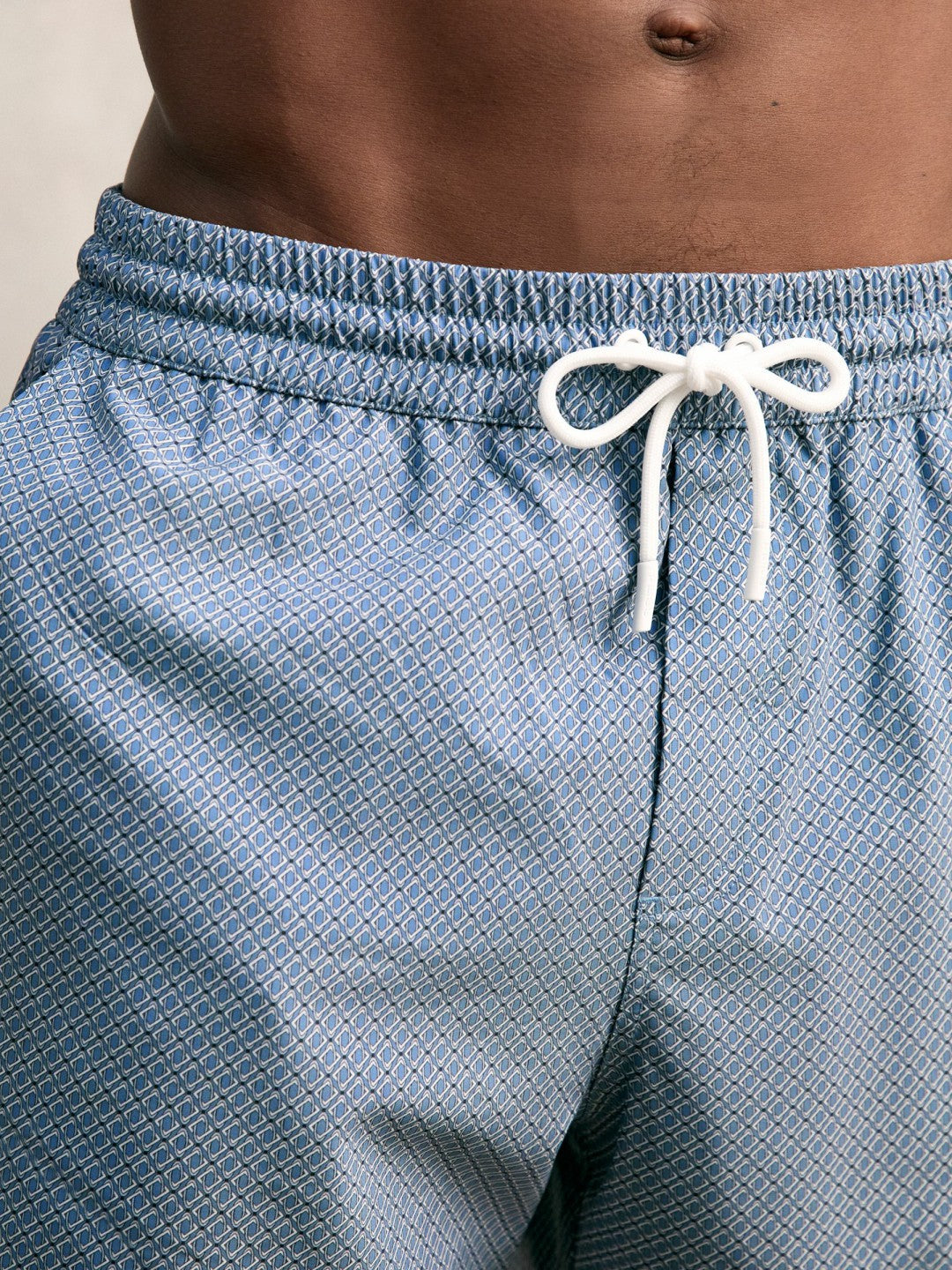 Drawstring Geometric Print Swim Shorts Airforce Blue | Mens