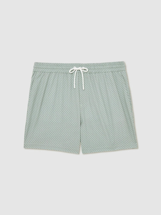 Drawstring Geometric Print Swim Shorts Pistachio Green | Mens