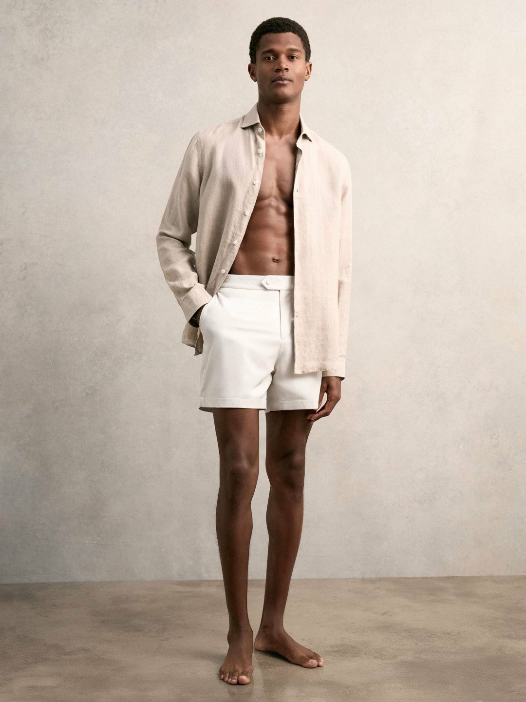 Side-Adjuster Swim Shorts Off White | Mens
