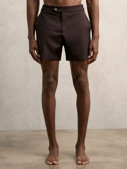 Side-Adjuster Swim Shorts Chocolate Brown | Mens