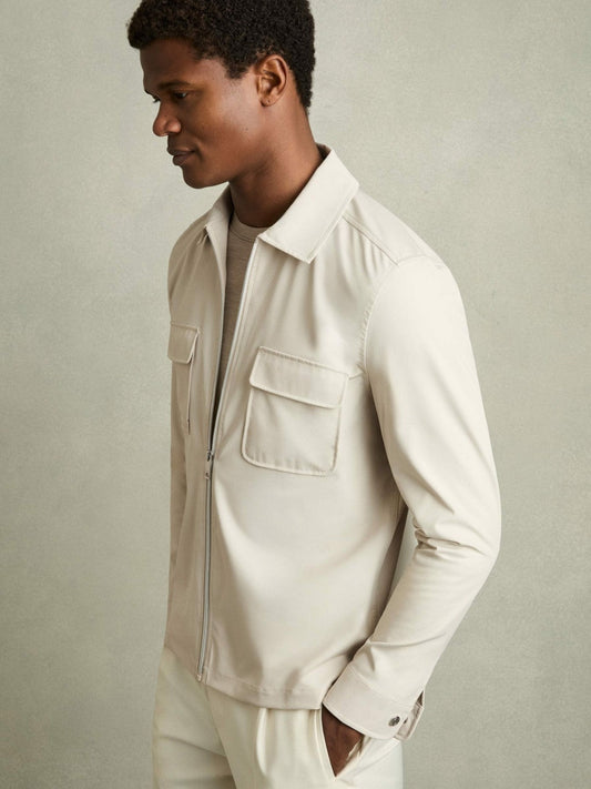 Technical Zip-Through Overshirt Stone | Mens