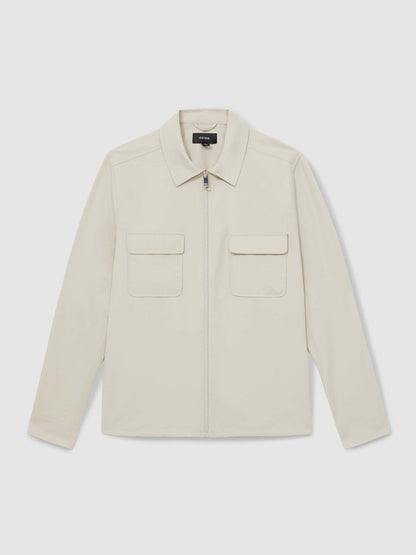 Technical Zip-Through Overshirt Stone | Mens