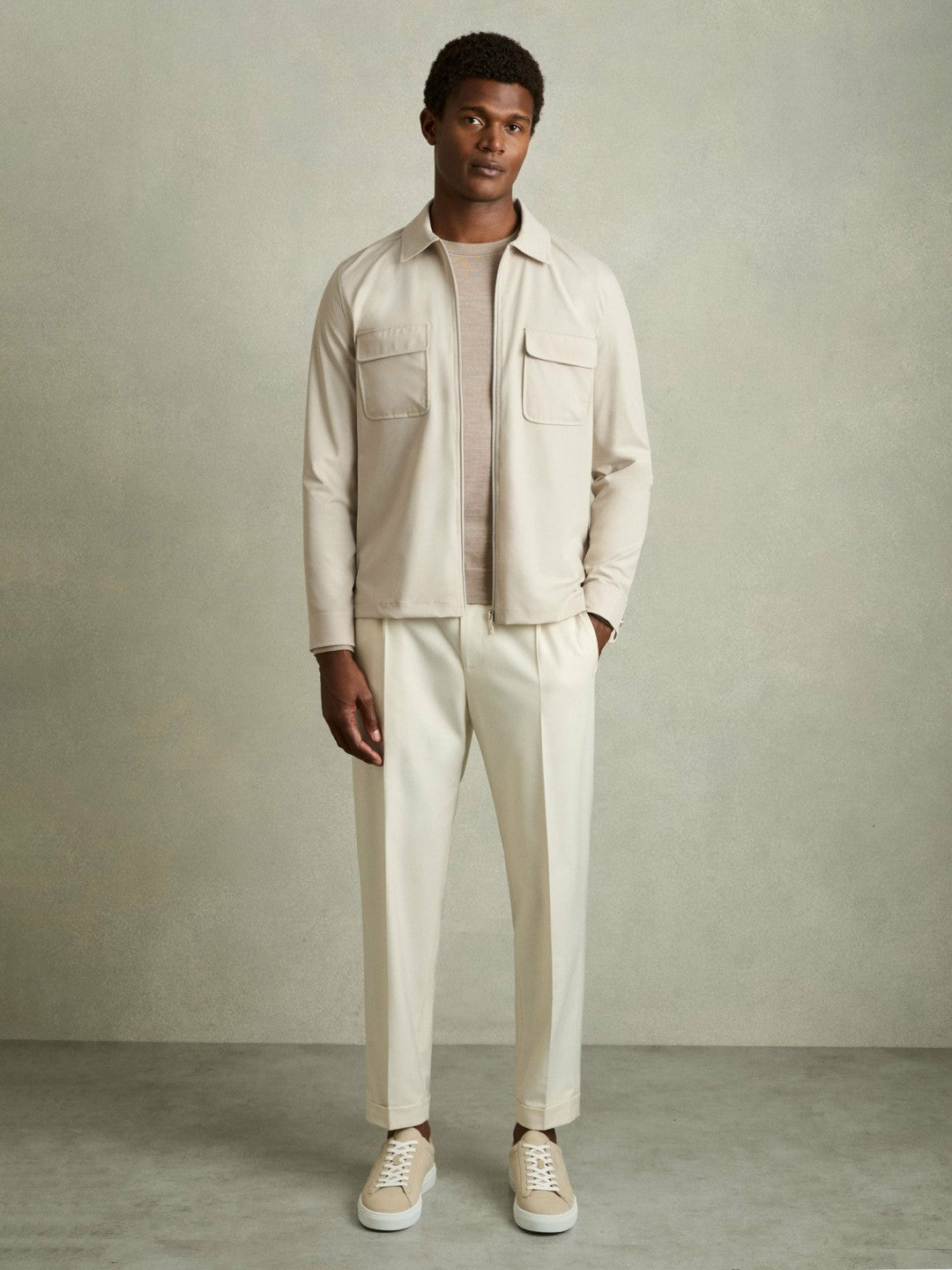 Technical Zip-Through Overshirt Stone | Mens