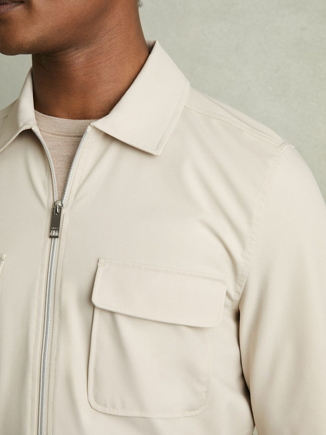 Technical Zip-Through Overshirt Stone | Mens