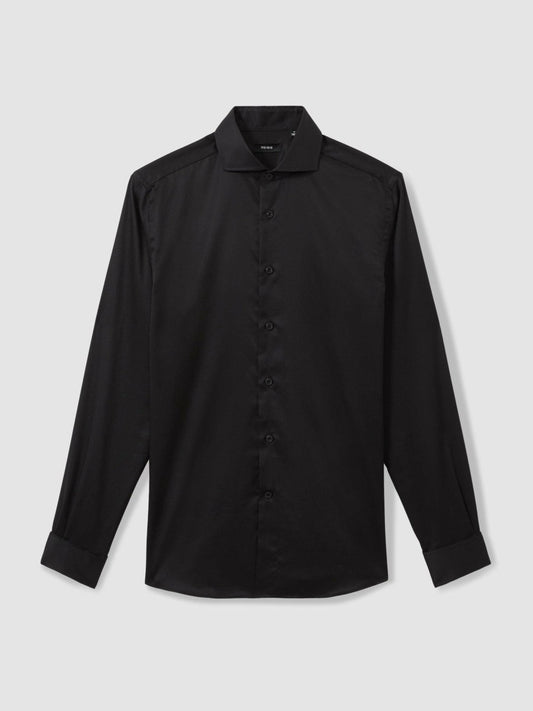 Regular Fit Slim-Fit Cotton Double-Cuff Shirt Black | Mens