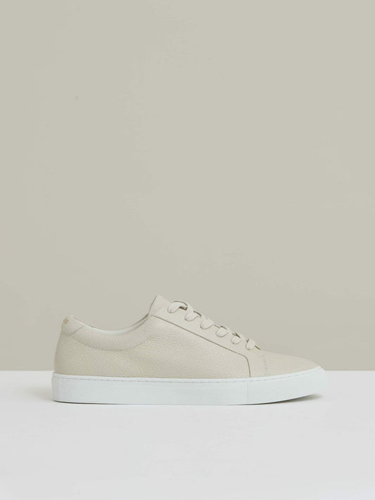 Tumbled-Leather Low-Top Trainers Off White | Mens