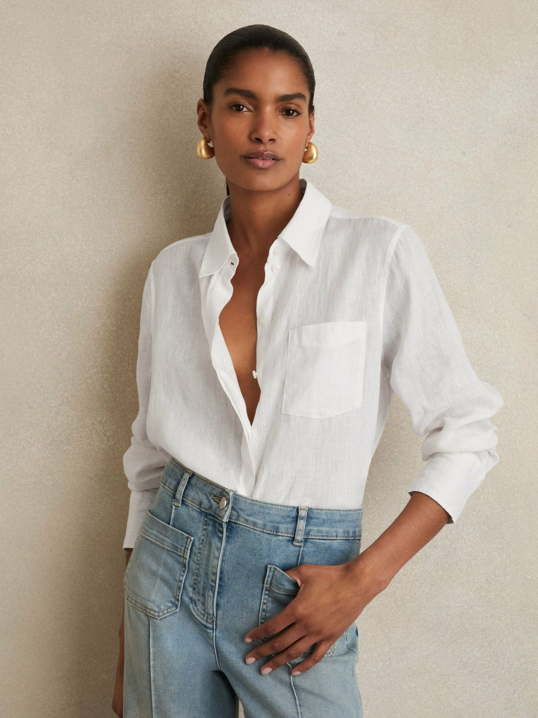 Linen Button-Through Shirt White | Womens