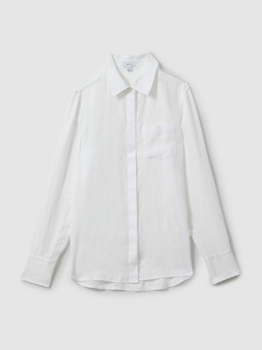 Linen Button-Through Shirt White | Womens