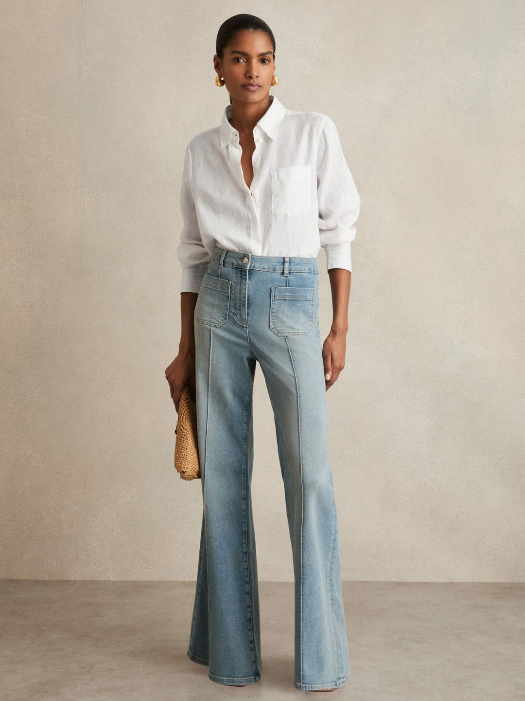 Linen Button-Through Shirt White | Womens