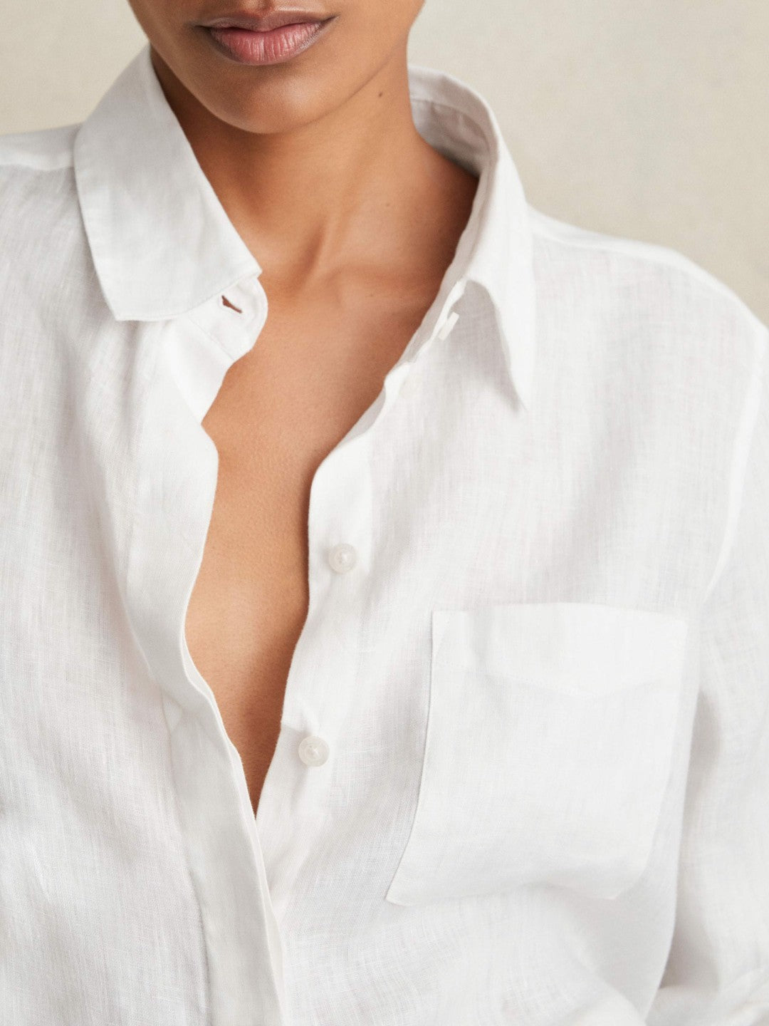 Linen Button-Through Shirt White | Womens