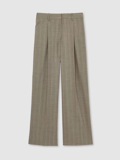 Wool-Blend Wide-Leg Pinstripe Trousers Grey | Womens