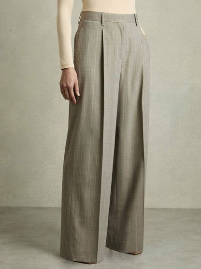 Wool-Blend Wide-Leg Pinstripe Trousers Grey | Womens