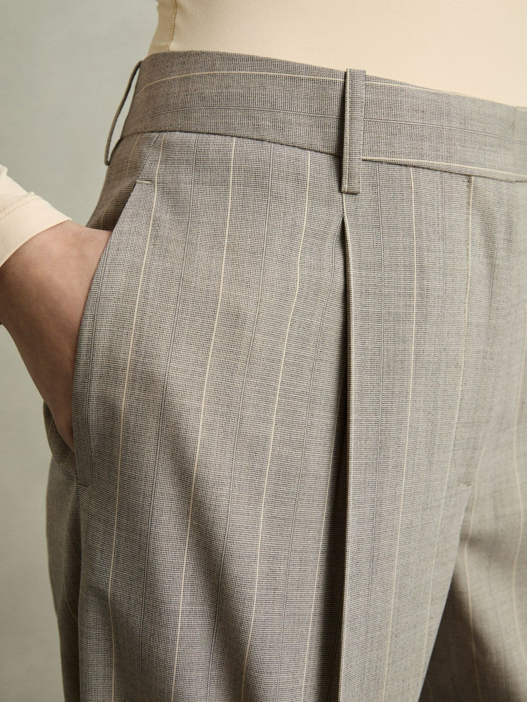 Wool-Blend Wide-Leg Pinstripe Trousers Grey | Womens
