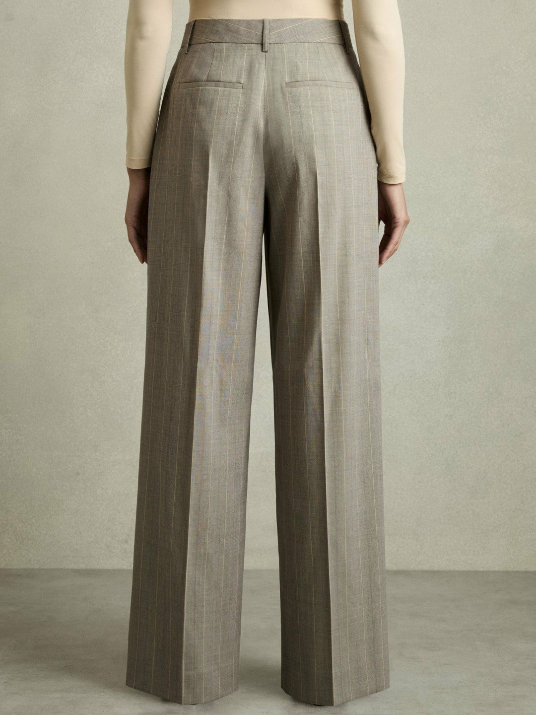 Wool-Blend Wide-Leg Pinstripe Trousers Grey | Womens