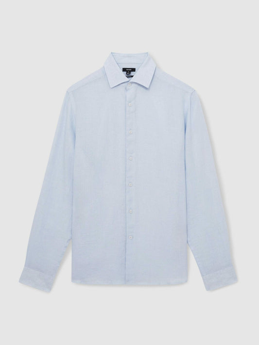 Linen Button-Through Shirt Pale Blue | Mens